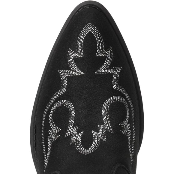 ⚡Women Black Faux Leather Ankle Cowgirl Pull-On Pointed Toe Short Western Boots - Picture 4 of 9